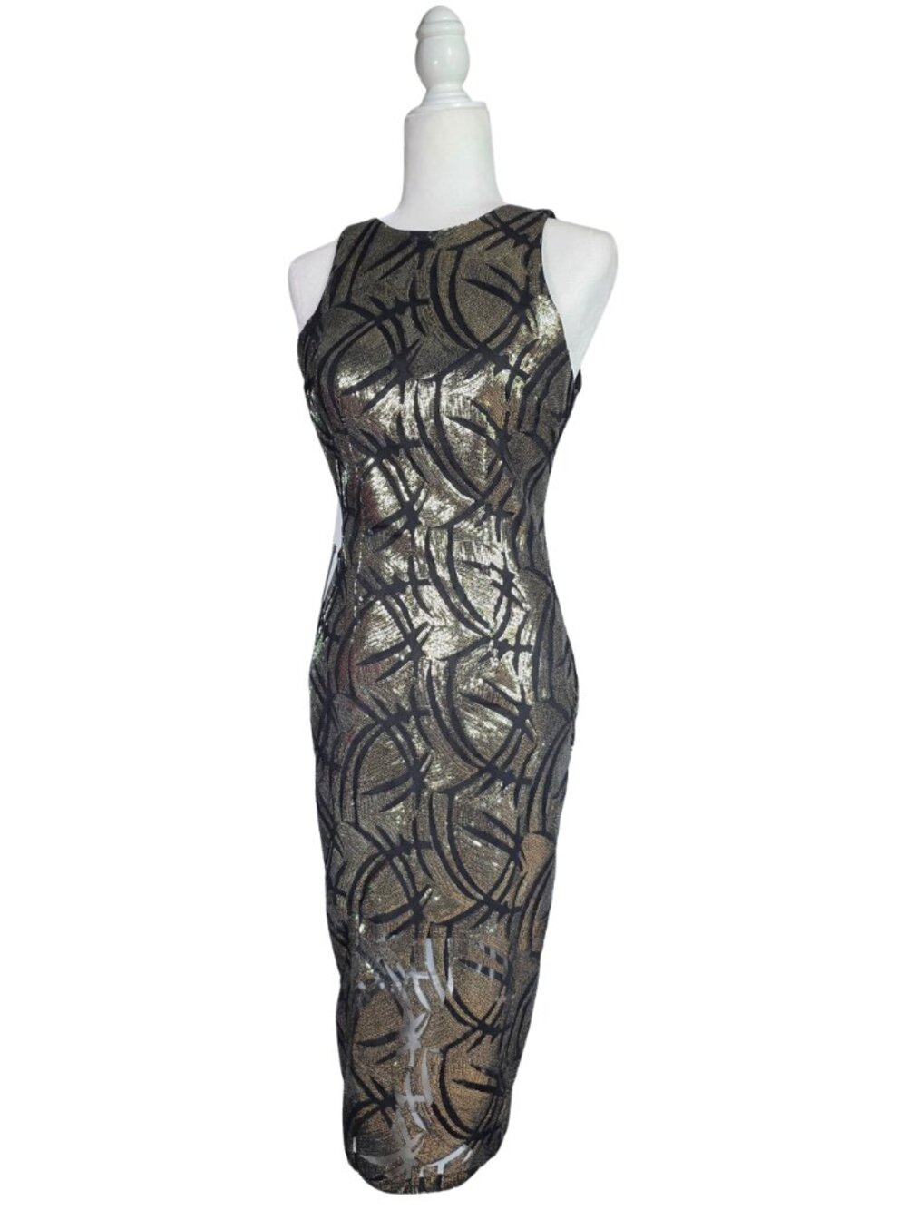 Marciano Black and Gold Sequin Dress